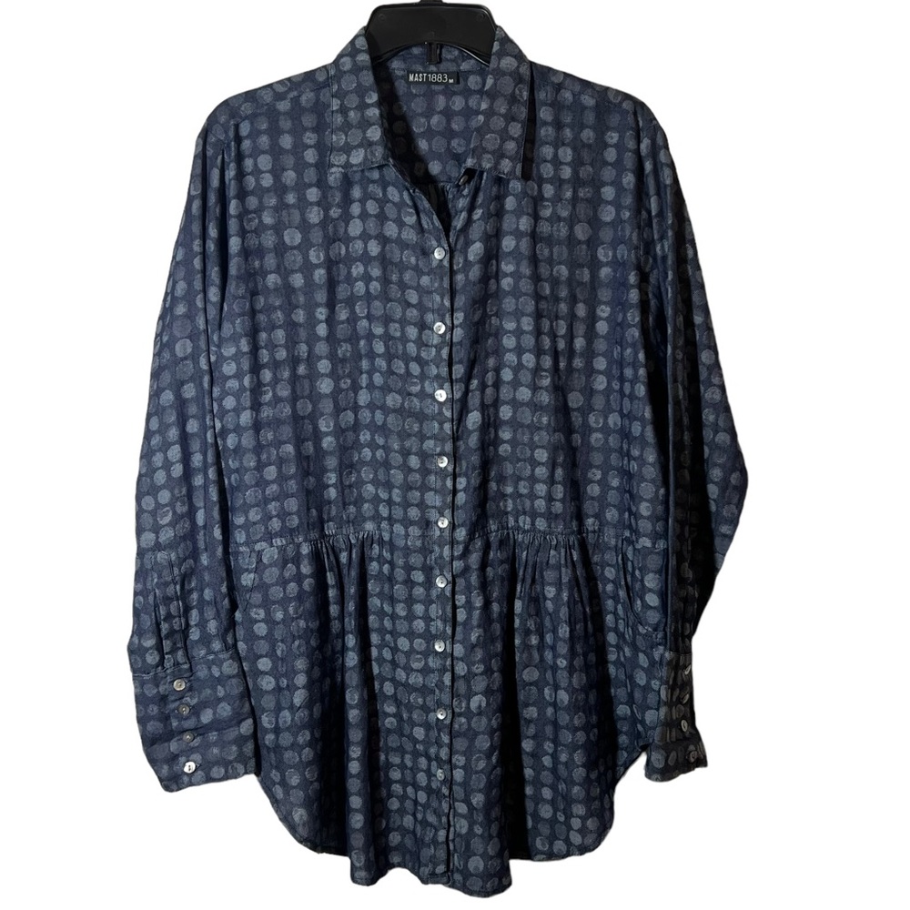 MAST 1883 Organic Cotton Chambray Button Up Tunic Shirt With Pockets